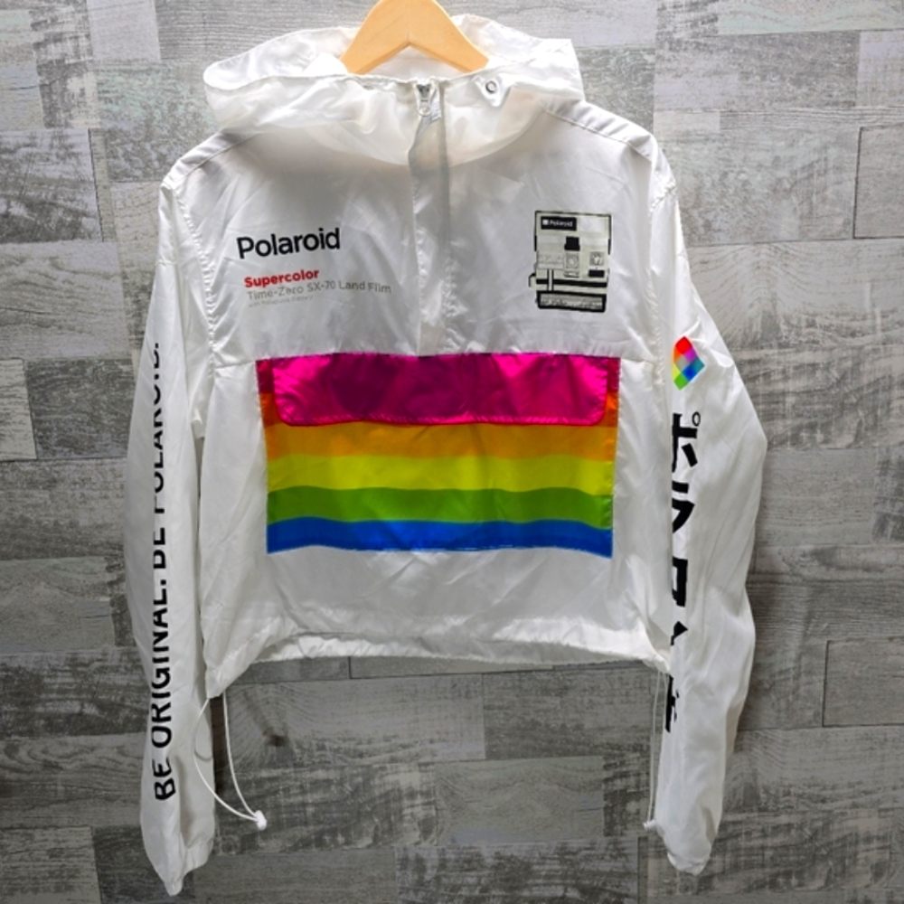 Polaroid White Jacket with Rainbow Accents